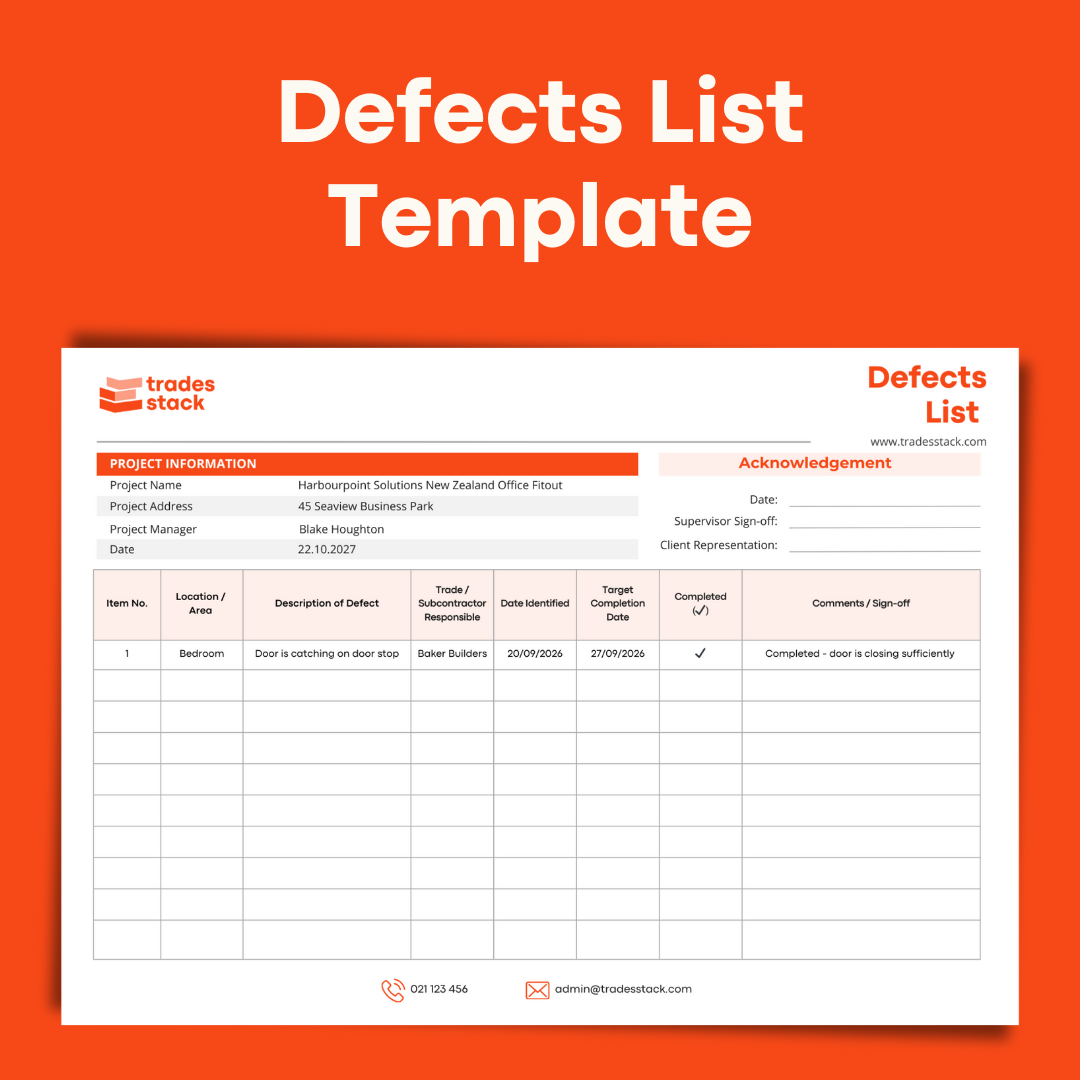 Defects List Template