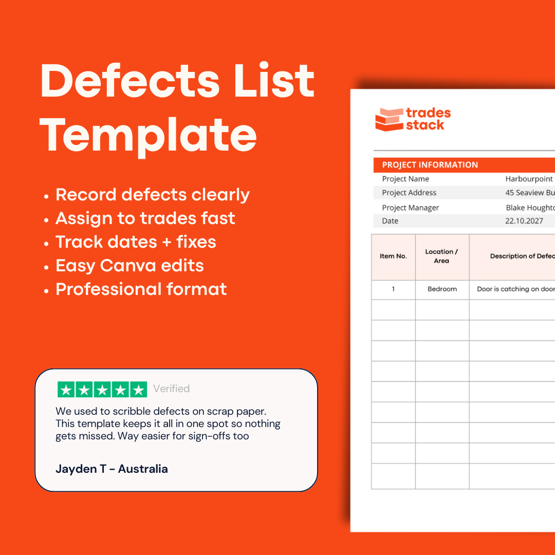 Defects List Template