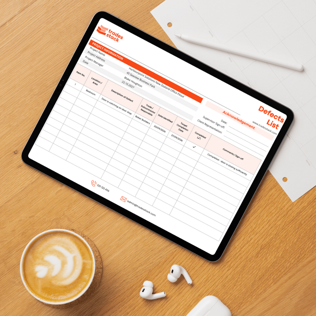 Defects List Template