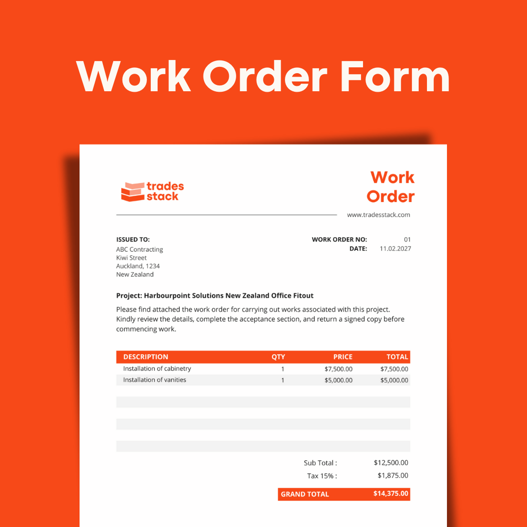 Work Order Form Template